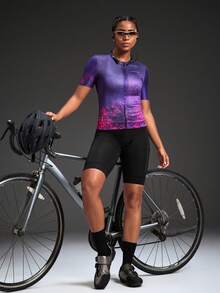 Powerista Women's Tie-Dye Short Sleeve Zipper Front Cycling Jersey - Hot Pink - View 5