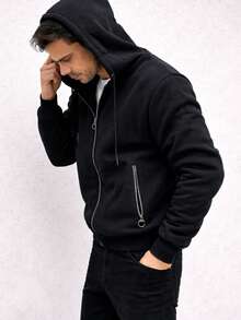 Sudadera caballero lisa afelpada por dentro - Negro - Ver 4