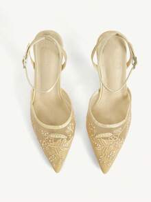 CUCCOO CHICEST 女士秋季新款网面细高跟尖头刺绣鞋 - 杏色 - 查看 2