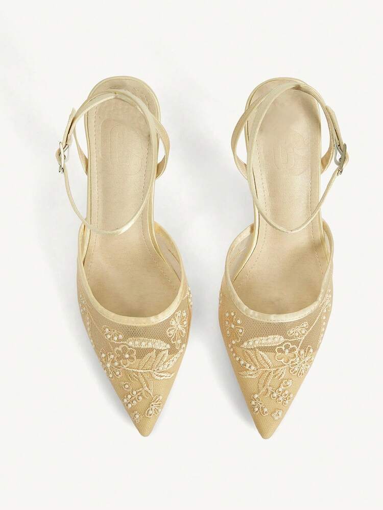 CUCCOO CHICEST Women Shoes Autumn New Mesh Stiletto High Heels Pointed Toe Embroidered Shoes Wedding Shoes Summer Shoes Bride Shoes