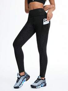 Eassivo Eassivo Leopard Print Jacquard High Waist Seamless Leggings - Black - View 1