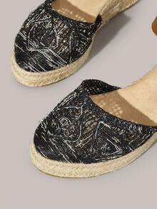 Styleloop Women's Summer New Platform Wedge Heel Black Ankle Strap Woven Material Breathable Fisherman Sandals - Black - View 4