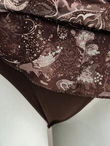 Elamini 新款夏季复古波西米亚风碎花层叠荷叶边连衣裙，露背链条装饰吊带休闲棕色长裙，适合情人节、派对、演出、约会、海滩度假等场合。 - 棕色 - 查看 8