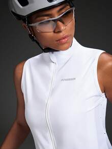 Powerista Women's Letter Print Zipper Front Cycling Vest - White - View 4