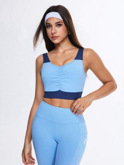 Eassivo 女士运动文胸，撞色拼接露背高强度瑜伽文胸，适合跑步、健身、普拉提，春夏款