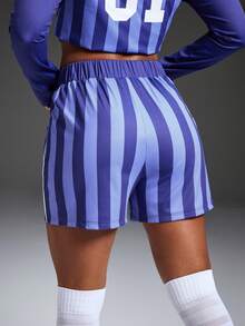 Powerista Pantalones cortos de fútbol holgados con cintura elástica y rayas para mujer - Burdeos - Ver 2