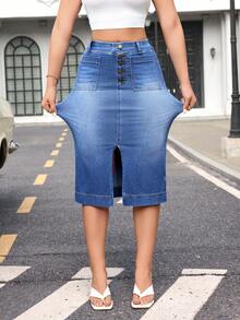 Flexra Casual Washed Fitted Denim Mini Skirt, Summer - Blue - View 8