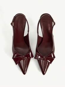 CUCCOO CHICEST Zapatos de mujer de tacón de aguja puntiagudo con lazo burdeos y decoración tridimensional, zapatos de tacón alto elegantes y sexys para fiestas, banquetes y discotecas - Burdeos - Ver 2