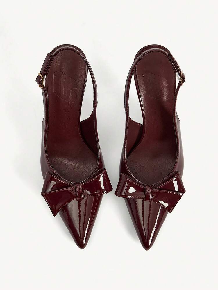 CUCCOO CHICEST Women Shoes Pointed Stiletto Burgundy Bow Three-Dimensional Decoration Fashionable Sexy Party Banquet Nightclub Women's High Heels Shoes Slingback Women's Shoes Summer Shoes Wedding Shoes Bride Shoes