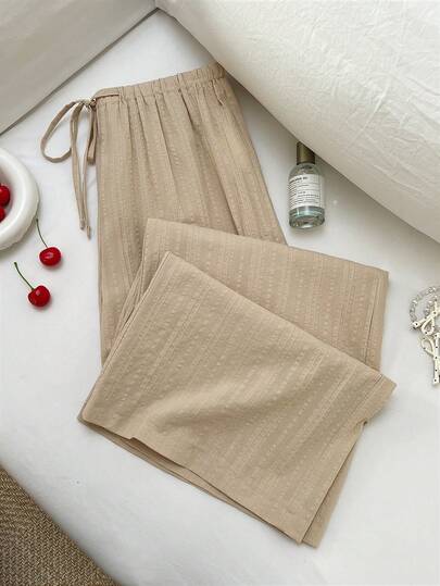 Elamini 1pc Women's Casual Low Waist Straight Leg Pants With Drawstring Waist, Versatile For Home, Daily Wear, Dating, Travel, All Season, Apricot Color
