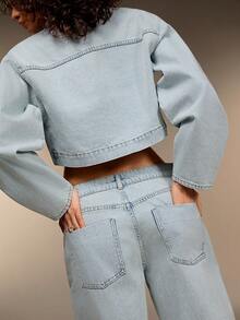 SHEIN Woman Denim Set 2 Pieces Crop Design Jacket And High Waist Jean Baby Blue - Light Wash - View 2
