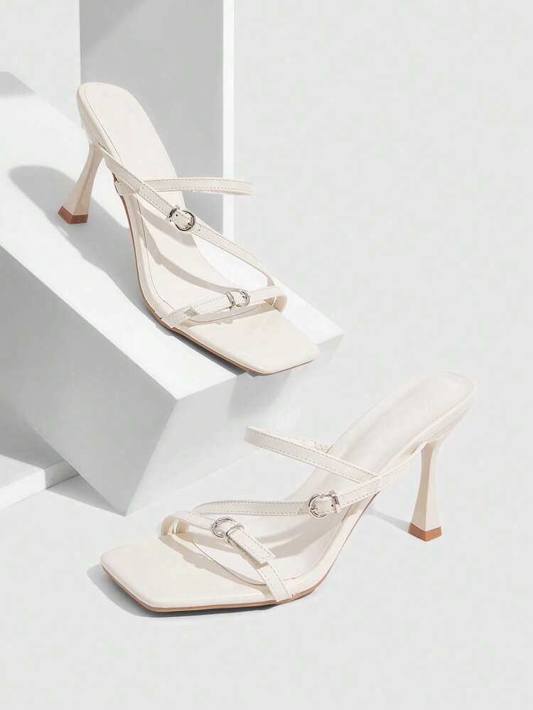 CUCCOO SZL Women Shoes Fashion Women Square Toe Stiletto Beige Thin Strip Sandals Sexy Party Banquet Date Nightclub Wear Women High Heel Sandals Prom Heels