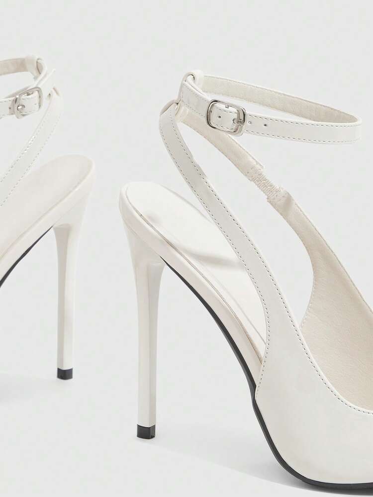 CUCCOO SZL Women Shoes Women's Off-White Pointed Stiletto Sexy Dinner Party Women's High Heel Shoes Back Ankle Strap Slingback Shoes Women's Shoes