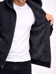 Sudadera caballero lisa afelpada por dentro - Negro - Ver 3