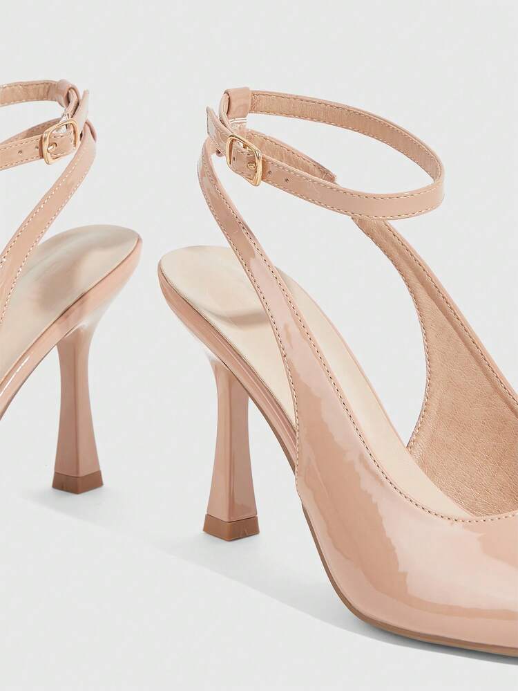 CUCCOO SZL Women Shoes Women Pointed Stiletto Apricot Mirror Ankle Strap Fashion Sexy Dinner Party Dating Women High Heel Shoes Slingback Shoes Women's Shoes