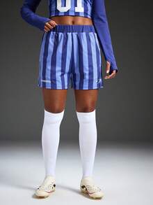 Powerista Pantalones cortos de fútbol holgados con cintura elástica y rayas para mujer - Burdeos - Ver 3