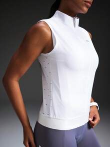Powerista Women's Letter Print Zipper Front Cycling Vest - White - View 7