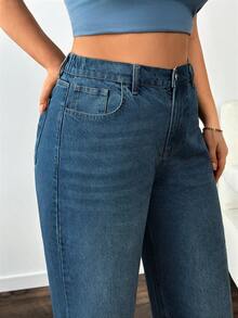 EURMUSE Plus Size Casual Everyday Washed Slant Pocket Jeans - Medium Wash - View 5