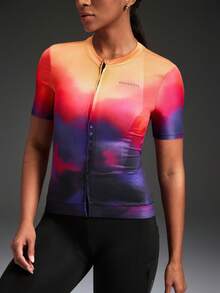 Powerista 女士扎染拉链前开襟骑行短袖上衣 - 橘色 - 查看 1