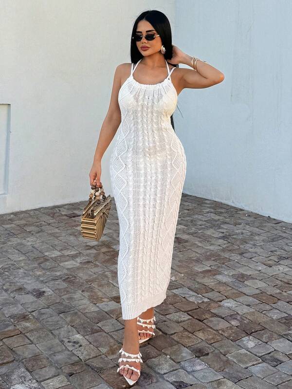 SHEIN Women's Lightweight Ribbed Knit Maxi Dress With Sleeveless Scoop Neck Design And Clean Hem, Breathable Summer European Casual Chic Style