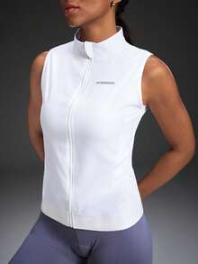 Powerista Women's Letter Print Zipper Front Cycling Vest - White - View 1