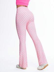 Eassivo Women's Heart Print Flare Leg Sports Pants - Multicolor - View 2