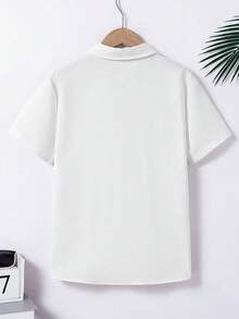 SHEIN Spring/Summer Loose Casual Textured Fabric Turndown Collar Open Front Real Pocket Design Boys Shirt - White - View 2