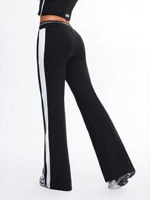 Eassivo Women's Side Stripe Flare Casual Sports Pants - Black - View 2
