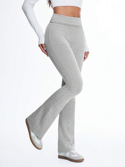 Eassivo Eassivo Women's Solid Color Elastic Waist Flare Leg Casual Fitness Sports Pants