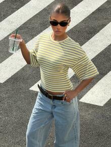 Muchica Women's Summer New Striped Waist Short Sleeve T-Shirt - Multicolor - View 5