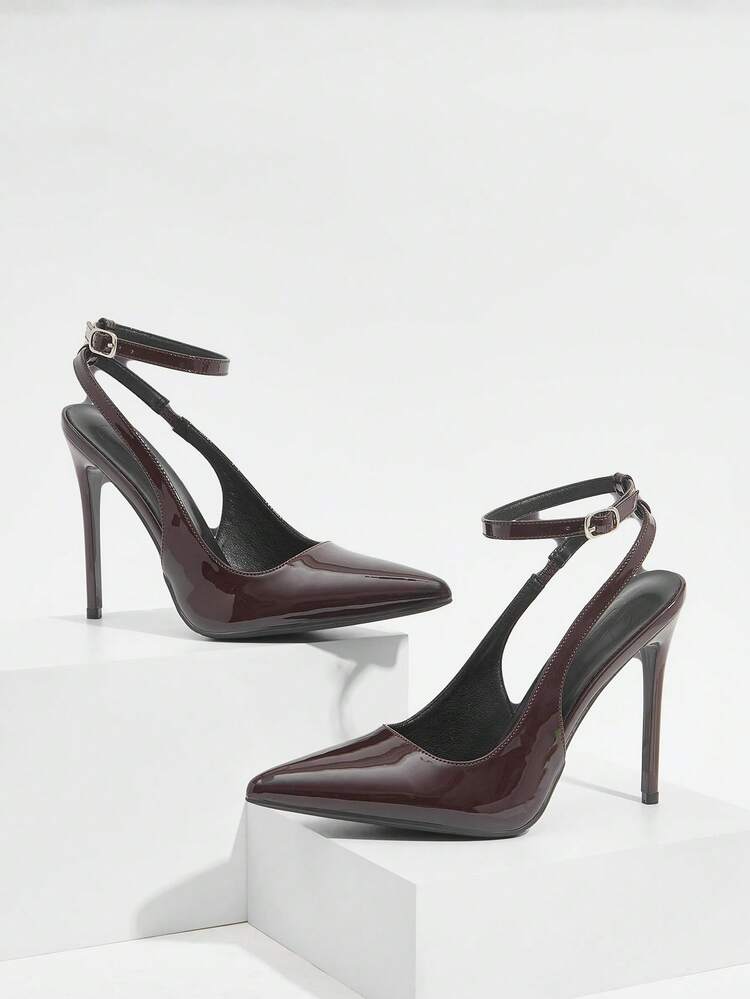 CUCCOO SZL Women Shoes Women's Brown Pointed Stiletto Sexy Dinner Party Women's High Heel Shoes Back Ankle Strap Slingback Shoes Women's Shoes