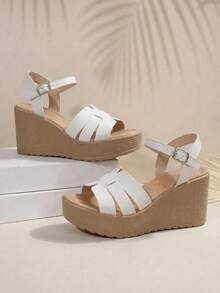 230 Sandalias de plataforma tipo cuña plastico con hebilla ajustable ligeras - blanco - Ver 4