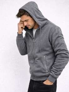 Sudadera caballero lisa afelpada por dentro - Gris Oscuro - Ver 4