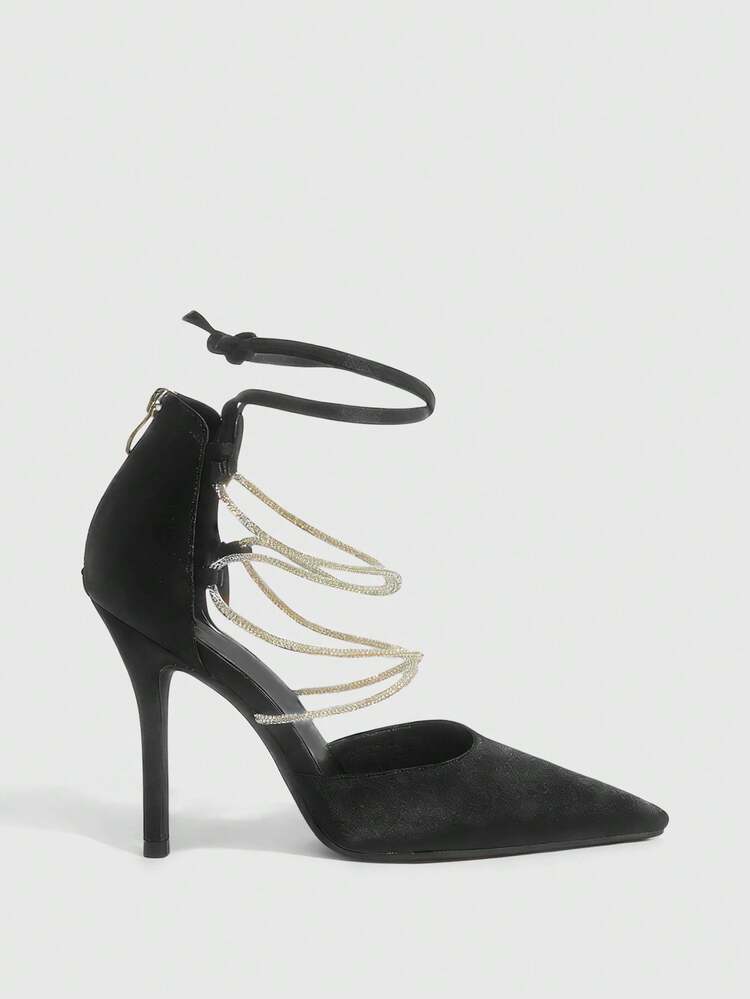 CUCCOO SZL Sexy Fashion Pointed Toe Metal Buckle Stiletto Heel Ankle Strap Sandals, Elegant Party Nightclub High Heels For Women