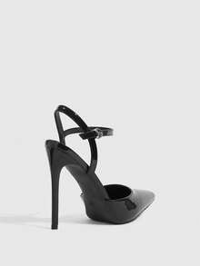 CUCCOO SZL Women's Black Pointed Toe Stiletto High Heel Sexy Evening Party Ladies High Heel Pumps With Ankle Strap And Backless Design - Black - View 8