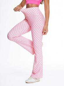 Eassivo Women's Heart Print Flare Leg Sports Pants - Multicolor - View 3