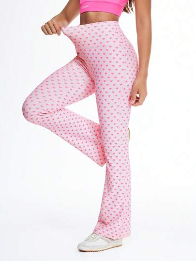 Eassivo Women's Heart Print Flare Leg Sports Pants