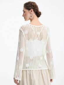 Aalyst Women's Spring/Summer New Arrival Single Piece One-Shoulder Hollow Classic Diamond Pattern Knit Long Sleeve Pullover Top, Elegant Fitted Regular Style - White - View 2