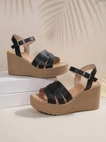 230 Sandalias de plataforma tipo cuña plastico con hebilla ajustable ligeras - Negro - Ver 4