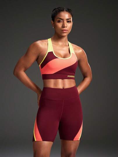 Powerista 여성용 대비 색상 캐미솔 및 반바지 스포츠 세트