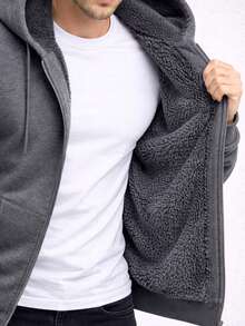 Sudadera caballero lisa afelpada por dentro - Gris Oscuro - Ver 3