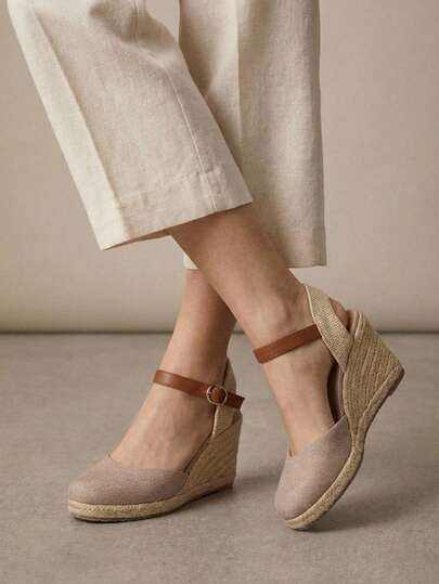 Alpargatas mujer cuña esparto plataforma yute sandalias cómodas elegantes cierre hebilla casual verano zapatos vestir moda