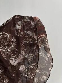 Elamini 新款夏季复古波西米亚风碎花层叠荷叶边连衣裙，露背链条装饰吊带休闲棕色长裙，适合情人节、派对、演出、约会、海滩度假等场合。 - 棕色 - 查看 9