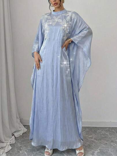 Al Najma Women's Elegant Floral Decor Flowing Arabic Style Dress