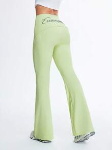 Eassivo Casual Letter Print Flared Sports Pants - Green - View 5