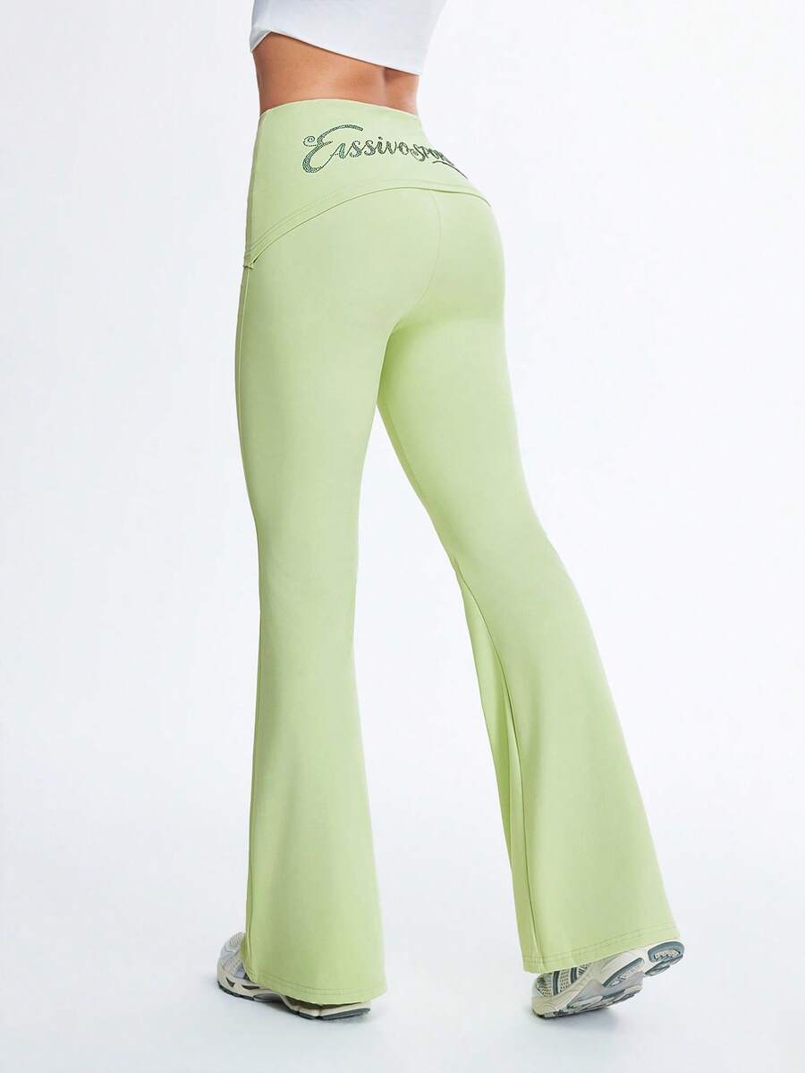 Eassivo Casual Letter Print Flared Sports Pants - Green - View 1