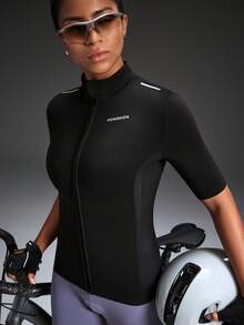 Powerista Women's Letter Print Short Sleeve Cycling Jersey - Black - View 1