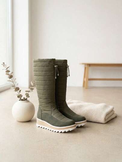 Botas altas acolchadas con plataforma robusta y diseño funcional, ideales para climas fríos, días lluviosos, viajes, actividades al aire libre, caminatas urbanas, salidas casuales de invierno o looks relajados de temporada donde se busca comodidad y abrigo sin perder estilo