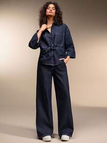 SHEIN Cottnline WOMEN Two Pieces SET SHIRT AND TROUSERS - Dark Wash - View 4