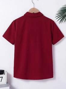 SHEIN Spring/Summer Loose Casual Textured Fabric Turndown Collar Open Front Real Pocket Design Boys Shirt - Red - View 2